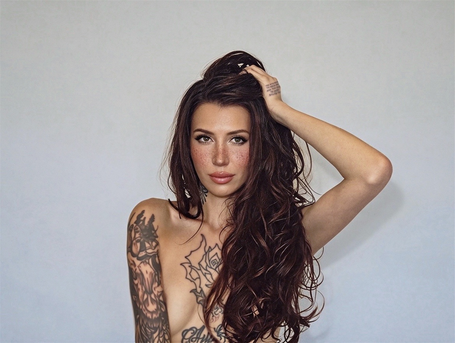 Close portrait of Juliette with tousled hair